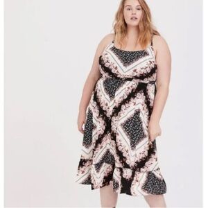 Torrid 2 Scarf Print Challis Shirred Hem Midi Dress